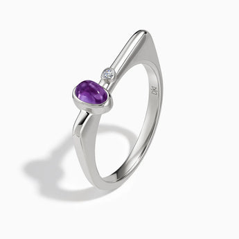 925 Sterling Silver Cabochon Amethyst Puzzle Stacking Ring - Minimal Bubble Side View