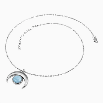925 Sterling Silver Cabochon Aquamarine Crescent Moon Necklace - Lunar Halo Side View