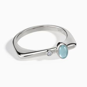 925 Sterling Silver Cabochon Aquamarine Puzzle Stacking Ring - Minimal Bubble Front View