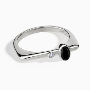 925 Sterling Silver Cabochon Black Onyx Puzzle Stacking Ring - Minimal Bubble Front View