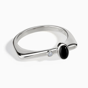 925 Sterling Silver Cabochon Black Onyx Puzzle Stacking Ring - Minimal Bubble Front View