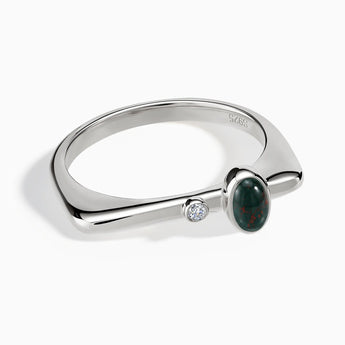925 Sterling Silver Cabochon Bloodstone Puzzle Stacking Ring - Minimal Bubble Front View