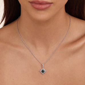 925 Sterling Silver Cabochon Bloodstone Radiant Necklace - Sunburst Model Shot
