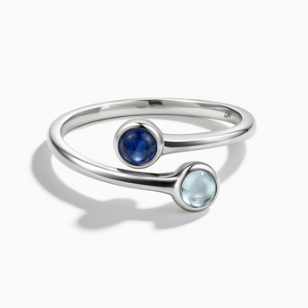 925 Sterling Silver Cabochon Blue Sapphire & Aquamarine Ring - Twins Collection Front View