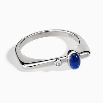 925 Sterling Silver Cabochon Blue Sapphire Puzzle Stacking Ring - Minimal Bubble Front View