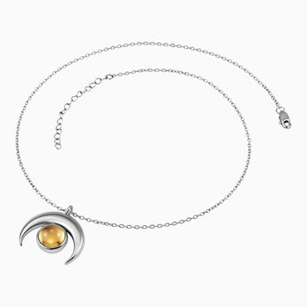 925 Sterling Silver Cabochon Citrine Crescent Moon Necklace - Lunar Halo Side View
