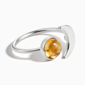 925 Sterling Silver Cabochon Citrine Crescent Open Ring - Cosmic Path Front View