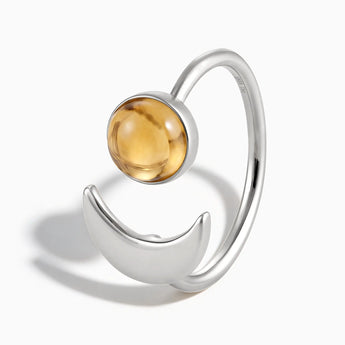 925 Sterling Silver Cabochon Citrine Crescent Open Ring - Cosmic Path Side View