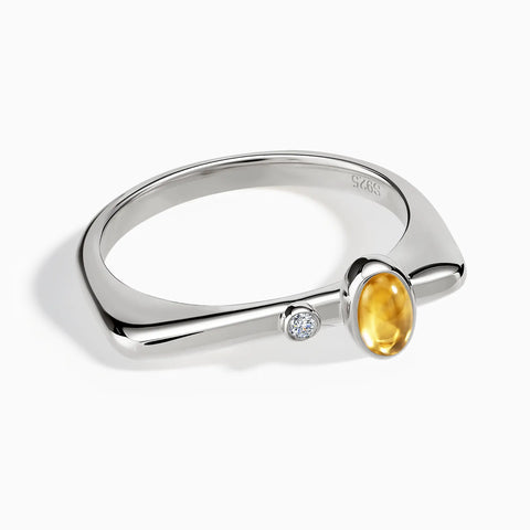 925 Sterling Silver Cabochon Citrine Puzzle Stacking Ring - Minimal Bubble Front View
