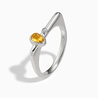 925 Sterling Silver Cabochon Citrine Puzzle Stacking Ring - Minimal Bubble Side View