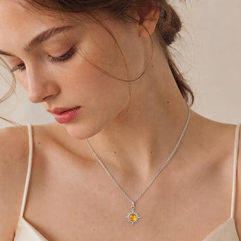 925 Sterling Silver Cabochon Citrine Radiant Necklace - Sunburst Model Shot