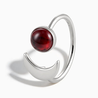 925 Sterling Silver Cabochon Garnet Crescent Open Ring - Cosmic Path Side View