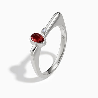 925 Sterling Silver Cabochon Garnet Puzzle Stacking Ring - Minimal Bubble Side View