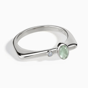 925 Sterling Silver Cabochon Green Amethyst Puzzle Stacking Ring - Minimal Bubble Front View