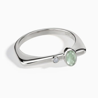 925 Sterling Silver Cabochon Green Amethyst Puzzle Stacking Ring - Minimal Bubble Front View