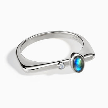 925 Sterling Silver Cabochon Labradorite Puzzle Stacking Ring - Minimal Bubble Front View