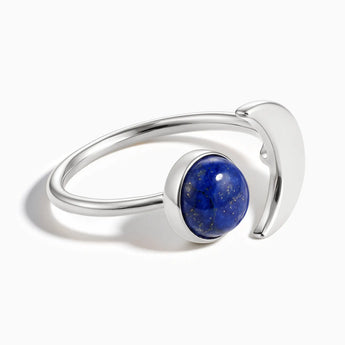 925 Sterling Silver Cabochon Lapis Lazuli Crescent Open Ring - Cosmic Path Front View