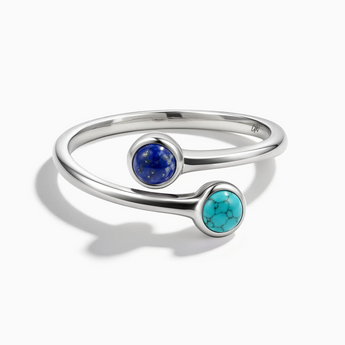 925 Sterling Silver Cabochon Lapis Lazuli & Turquoise Ring - Twins Collection Front View