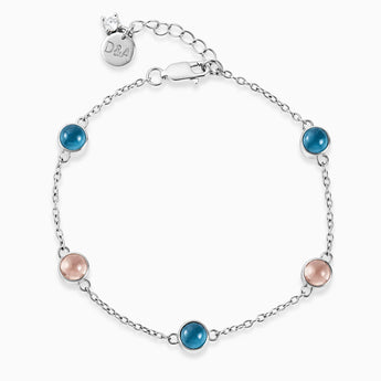 925 Sterling Silver Cabochon London Blue Topaz & Morganite Bracelet - Constellation Front View