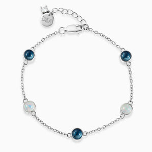 925 Sterling Silver Cabochon London Blue Topaz & Opal Bracelet - Constellation Front View