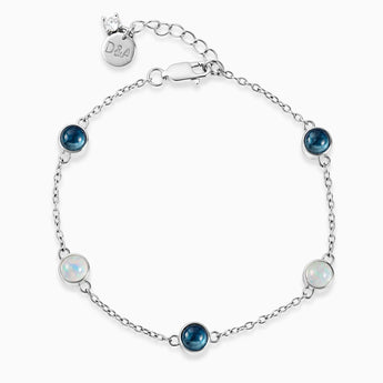 925 Sterling Silver Cabochon London Blue Topaz & Opal Bracelet - Constellation Front View