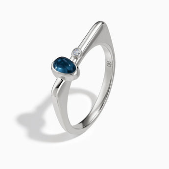 925 Sterling Silver Cabochon London Blue Topaz Puzzle Stacking Ring - Minimal Bubble Side View
