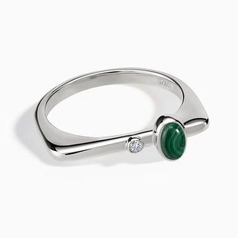 925 Sterling Silver Cabochon Malachite Puzzle Stacking Ring - Minimal Bubble Front View