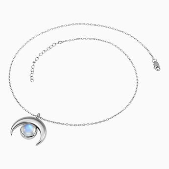 925 Sterling Silver Cabochon Moonstone Crescent Moon Necklace - Lunar Halo Side View