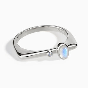925 Sterling Silver Cabochon Moonstone Puzzle Stacking Ring - Minimal Bubble Front View