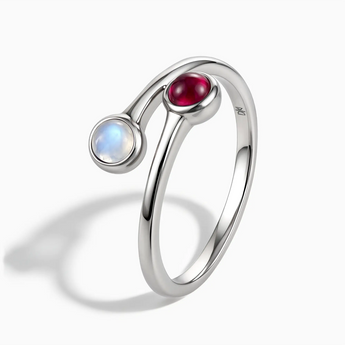 925 Sterling Silver Cabochon Moonstone & Ruby Ring - Twins Collection Side View