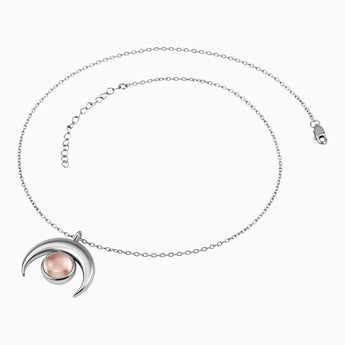 925 Sterling Silver Cabochon Morganite Crescent Moon Necklace - Lunar Halo Side View