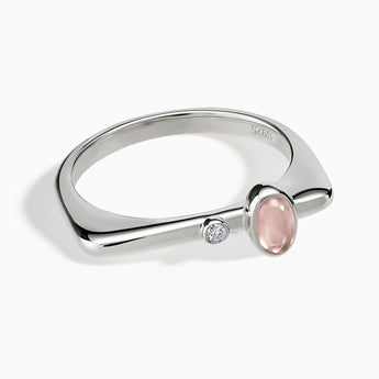 925 Sterling Silver Cabochon Morganite Puzzle Stacking Ring - Minimal Bubble Front View