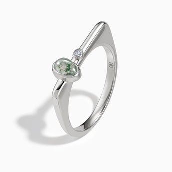 925 Sterling Silver Cabochon Moss Agate Puzzle Stacking Ring - Minimal Bubble Side View