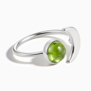 925 Sterling Silver Cabochon Peridot Crescent Open Ring - Cosmic Path Front View