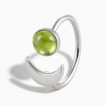 925 Sterling Silver Cabochon Peridot Crescent Open Ring - Cosmic Path Side View