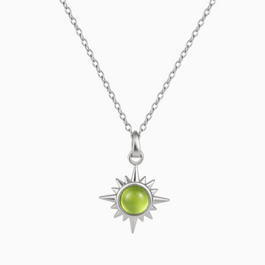 925 Sterling Silver Cabochon Peridot Radiant Necklace - Sunburst Front View