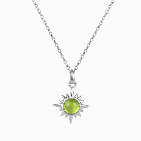 925 Sterling Silver Cabochon Peridot Radiant Necklace - Sunburst Front View