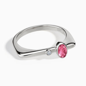 925 Sterling Silver Cabochon Pink Tourmaline Puzzle Stacking Ring - Minimal Bubble Front View