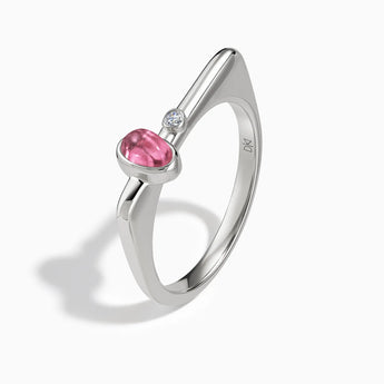 925 Sterling Silver Cabochon Pink Tourmaline Puzzle Stacking Ring - Minimal Bubble Side View