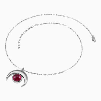 925 Sterling Silver Cabochon Ruby Crescent Moon Necklace - Lunar Halo Side View
