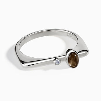 925 Sterling Silver Cabochon Smoky Quartz Puzzle Stacking Ring - Minimal Bubble Front View