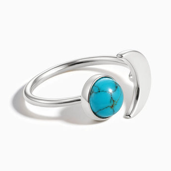 925 Sterling Silver Cabochon Turquoise Crescent Open Ring - Cosmic Path Front View