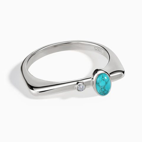 925 Sterling Silver Cabochon Turquoise Puzzle Stacking Ring - Minimal Bubble Front View