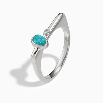 925 Sterling Silver Cabochon Turquoise Puzzle Stacking Ring - Minimal Bubble Side View