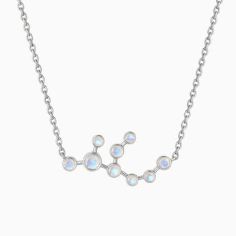 925 Sterling Silver Cancer Zodiac Constellation Necklace - Moonstone Front View