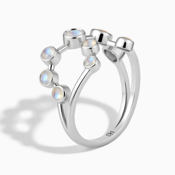 925 Sterling Silver Cancer Zodiac Constellation Ring - Moonstone Side View