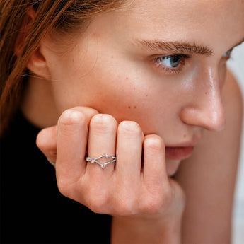 925 Sterling Silver Cancer Zodiac Constellation Ring - Rose Quartz Model Shot