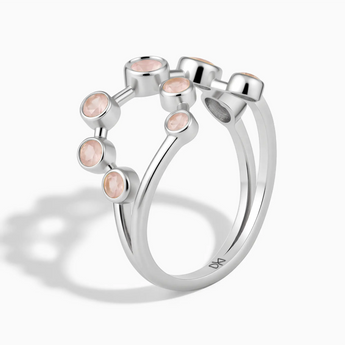 925 Sterling Silver Cancer Zodiac Constellation Ring - Rose Quartz Side View