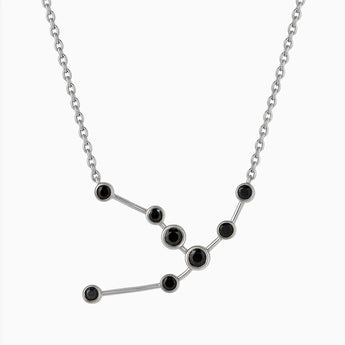 925 Sterling Silver Capricorn Zodiac Constellation Necklace - Black Onyx Front View