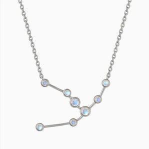 925 Sterling Silver Capricorn Zodiac Constellation Necklace - Moonstone Front View